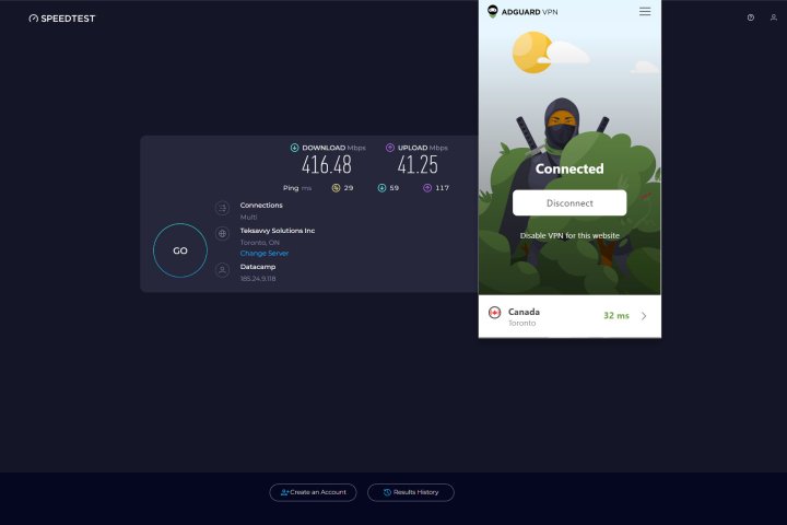 L'extension Adguard VPN était significativement plus lente que l'application.