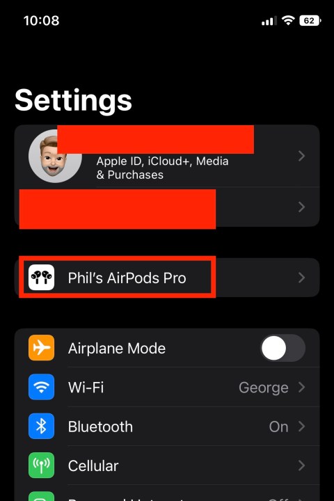 L'écran des paramètres AirPods Pro sur un iPhone.