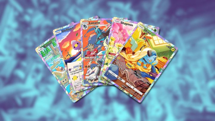 Bidoof, Drifloon, Lucario, Shaymin et Shinx dans Pokemon TCG Pocket.