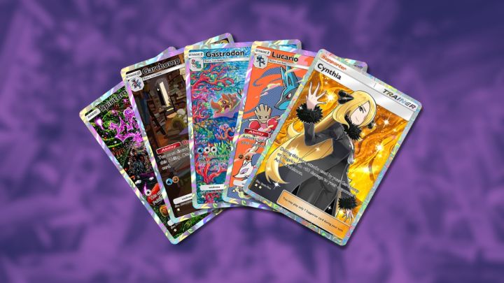 Spiritomb, Garchomp, Gastrodon, Lucario et Cynthia dans Pokemon TCG Pocket.