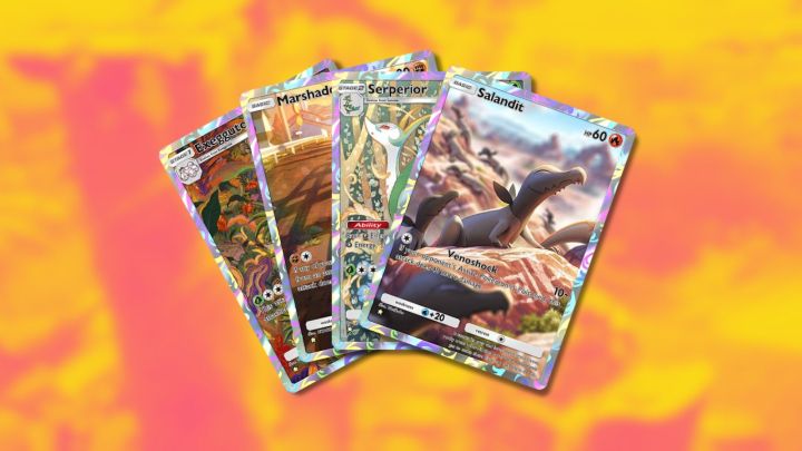 Exagutor, Marshadow, Serperior et Salandit dans Pokemon TCG Pocket.