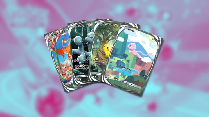 Charizard Ex, Mewtwo Ex, Pikachu Ex et Mew Immersive Cards dans Pokémon TCG Pocket.