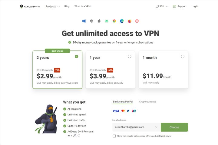 Adguard VPN offre les meilleures offres avec des abonnements plus longs.
