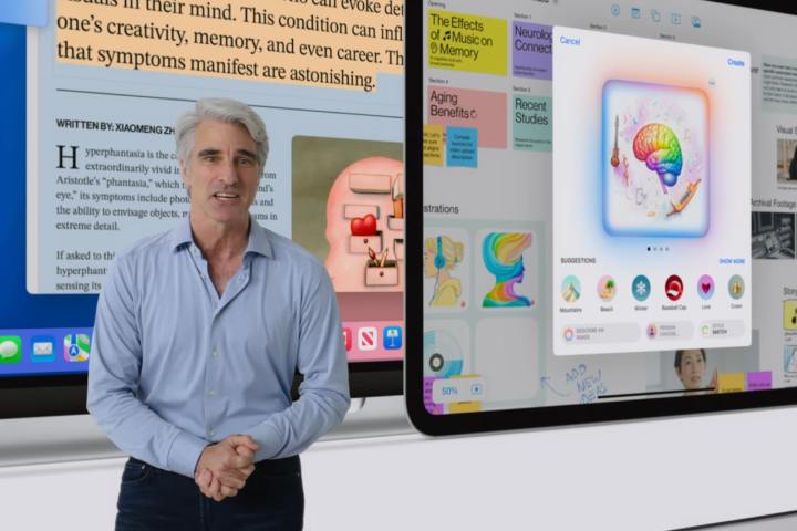 Craig Federighi d'Apple discutant de l'intelligence d'Apple à la Worldwide Developers Conference (WWDC) 2024.
