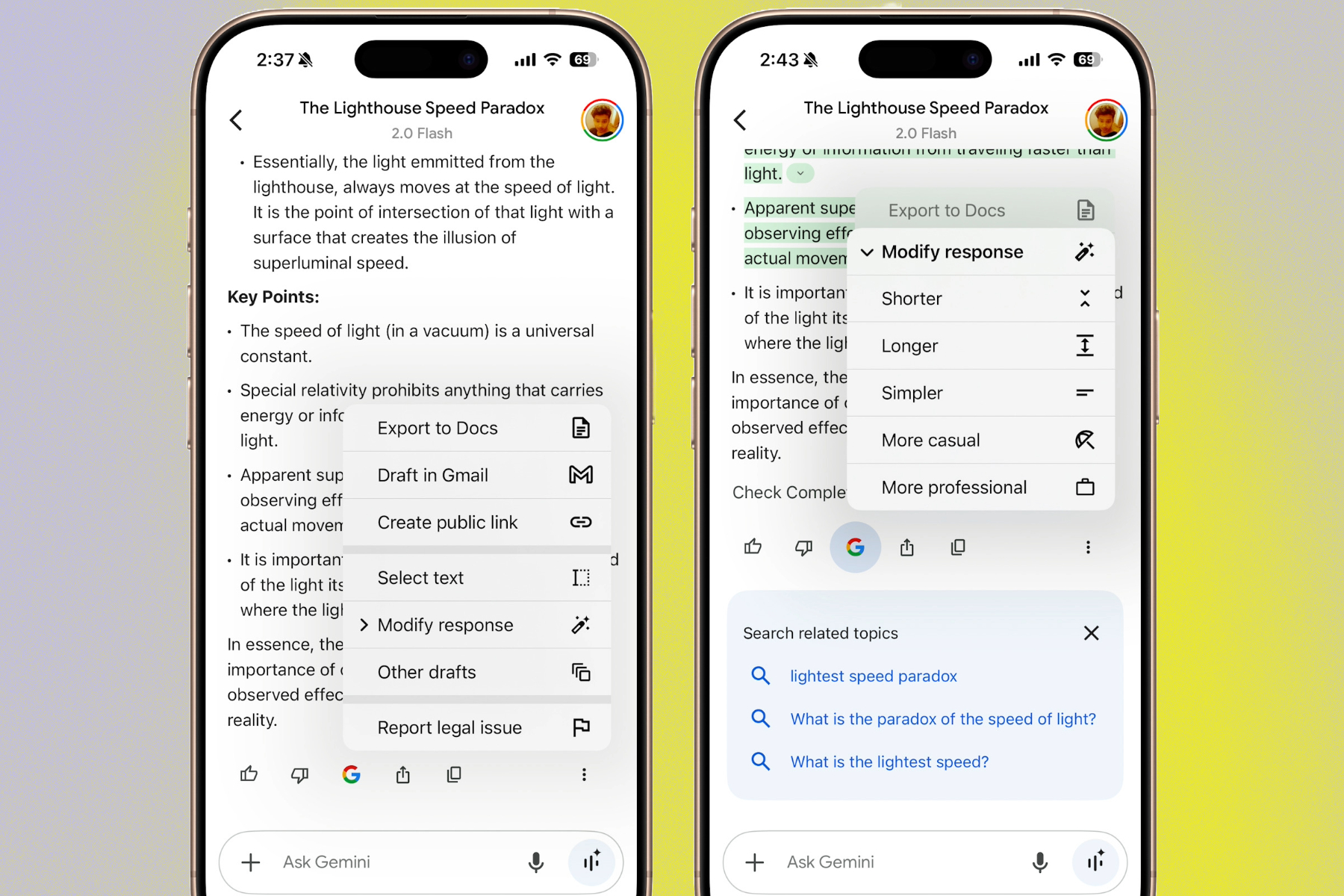 Outils disponibles pour le chat Gemini.