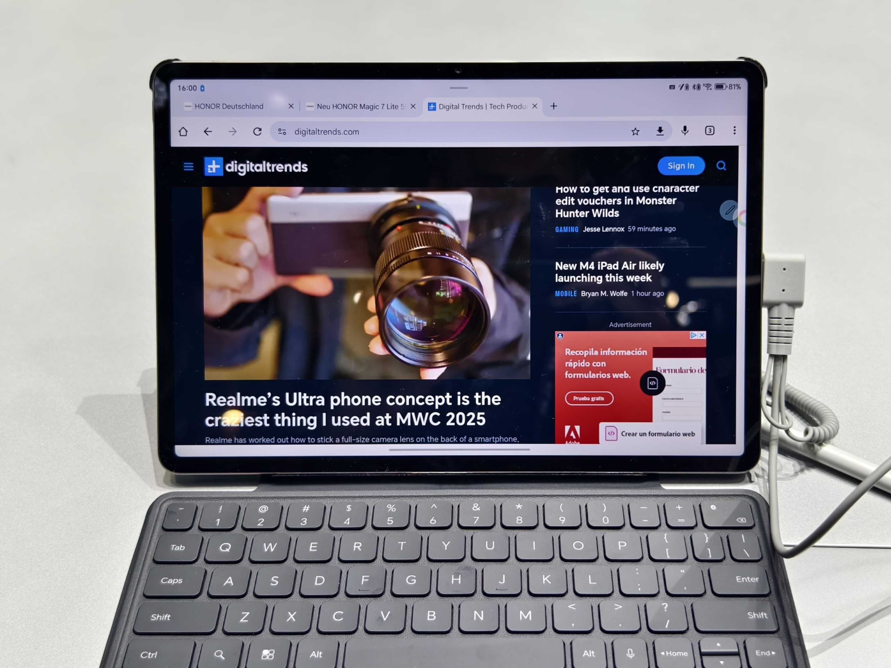Honor Pad V9 avec cas sur.
