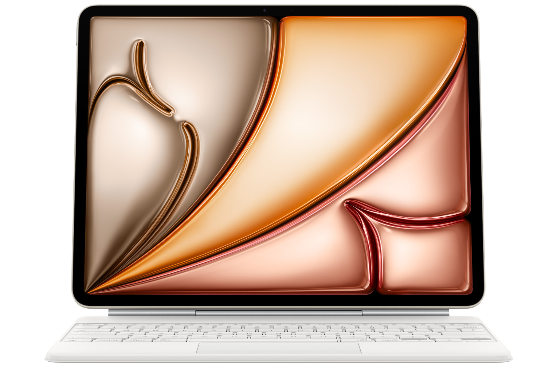 Vue avant de l'air iPad avec silicium M3 et clavier magique.