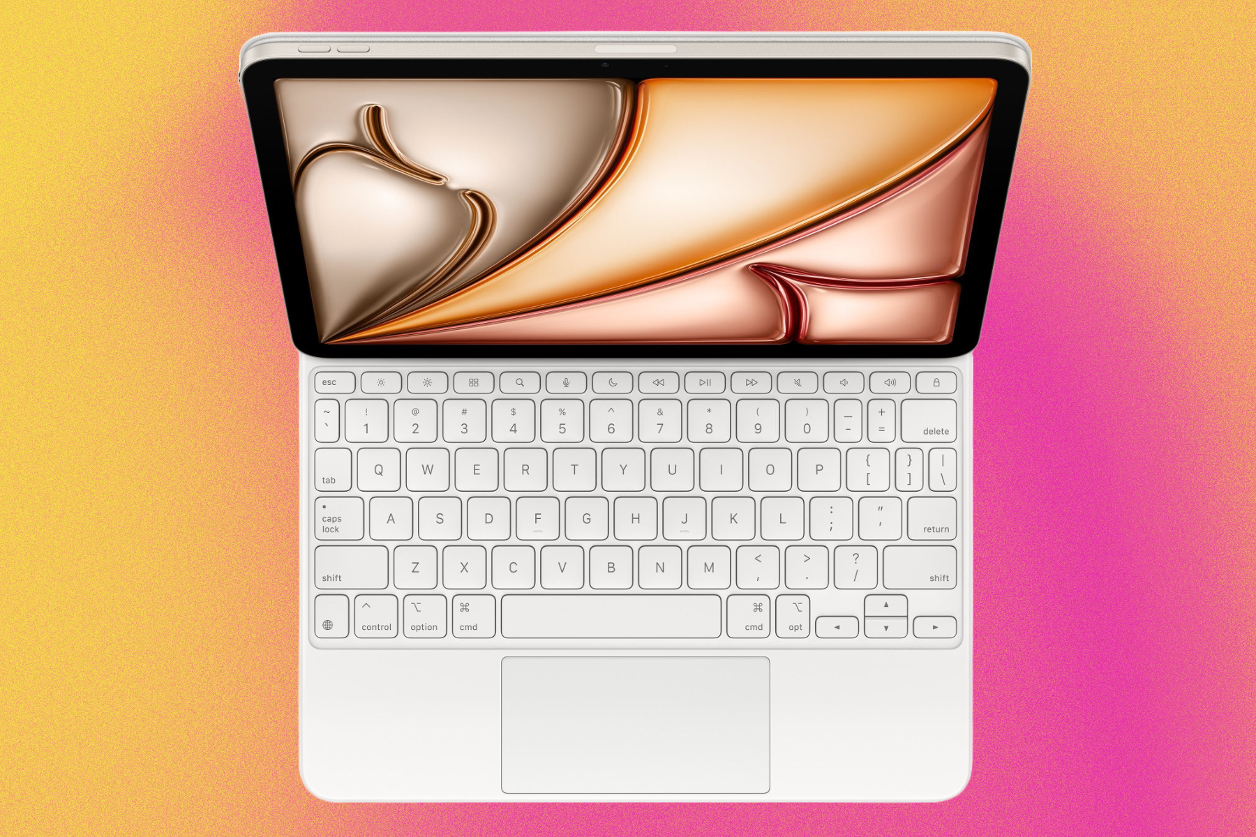 Vue de dessus de l'air iPad avec silicium M3 et clavier magique.