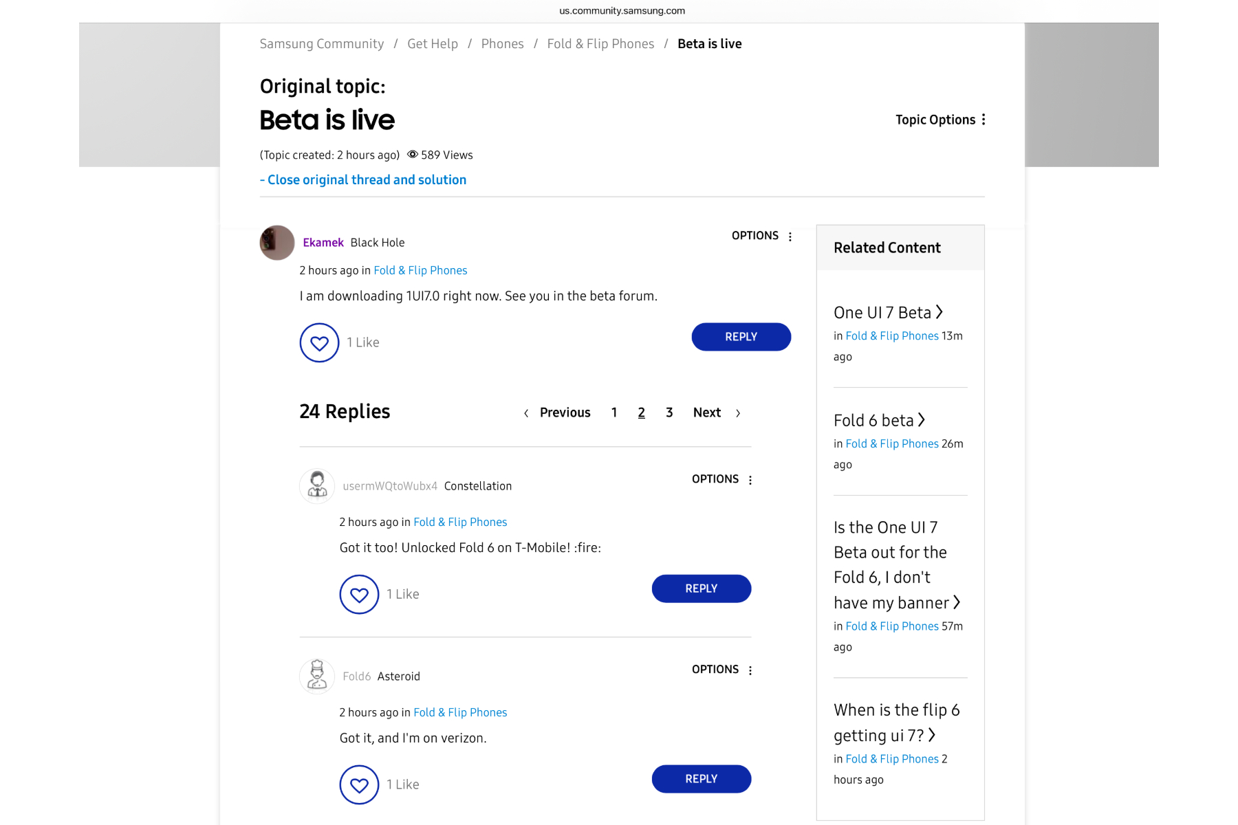 Rapports des utilisateurs qui reçoivent la mise à jour Beta One UI 7.