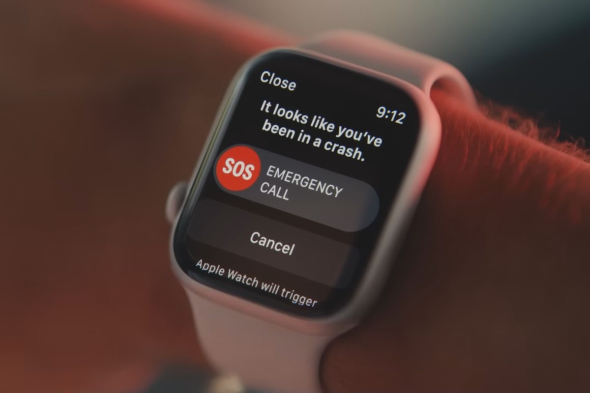 Détection d'accident de voiture sur Apple Watch Series 8.