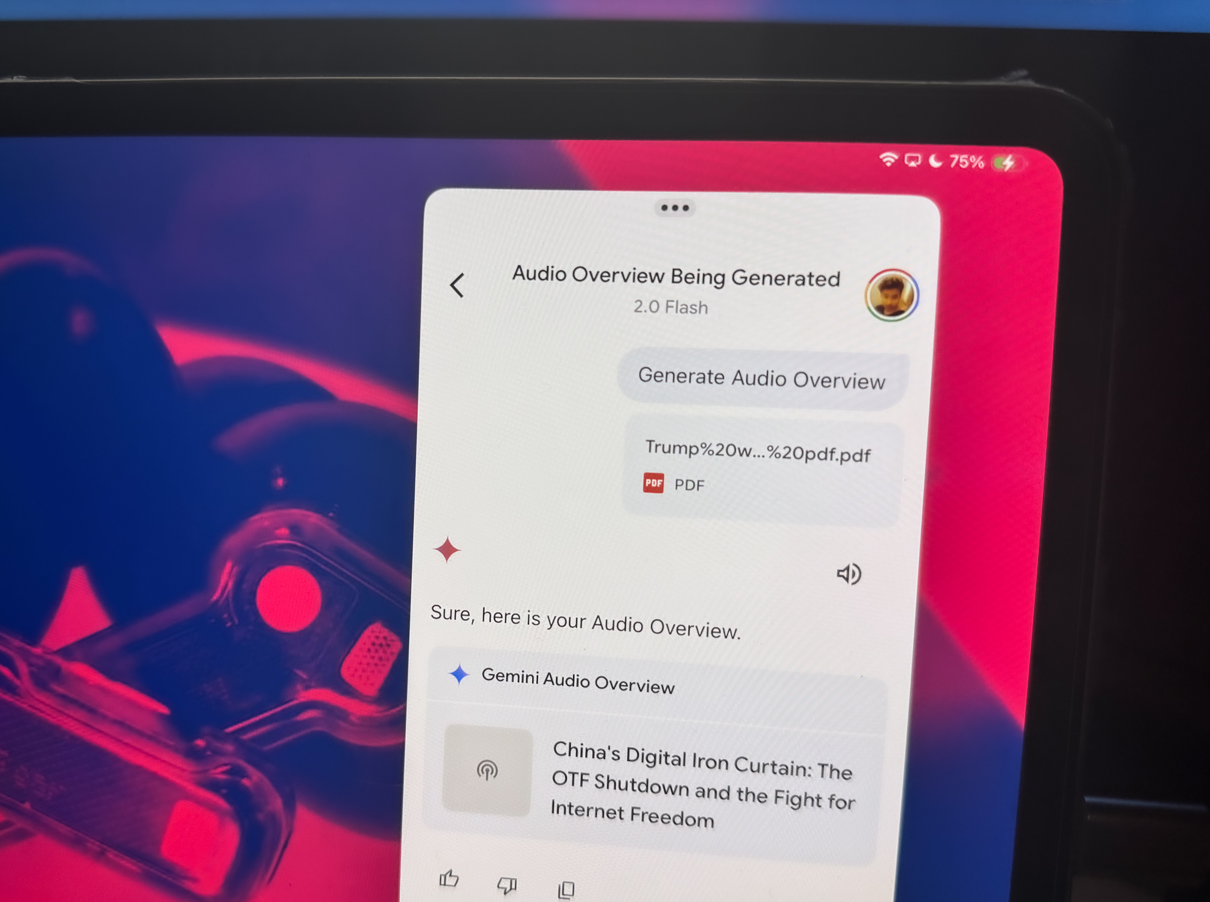 Génération du podcast de survie audio dans Gemini.