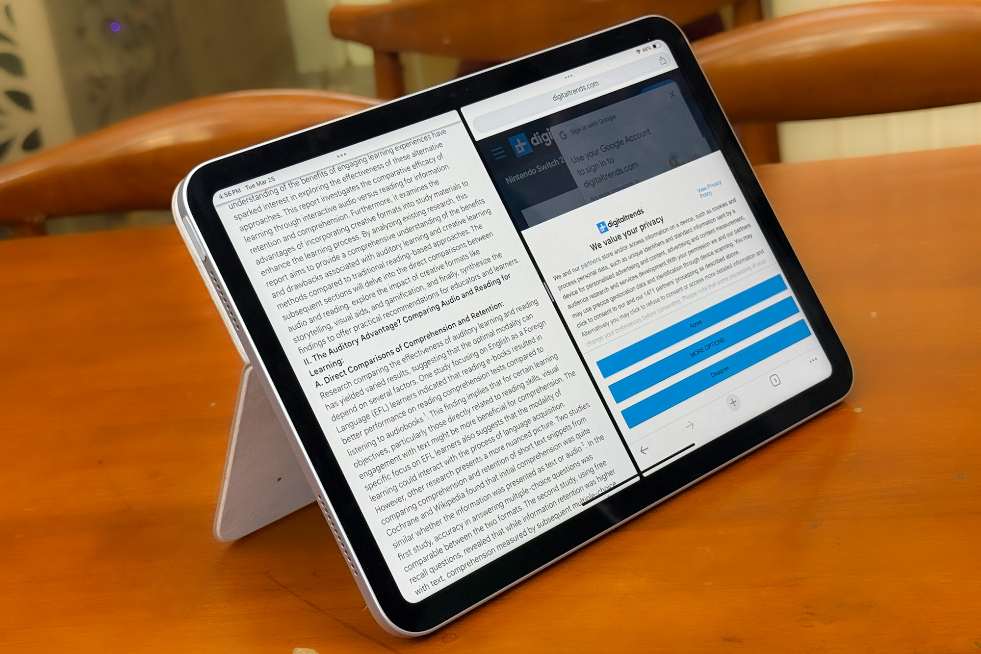 Multitâche à écran partagé sur l'iPad de la 11e génération.