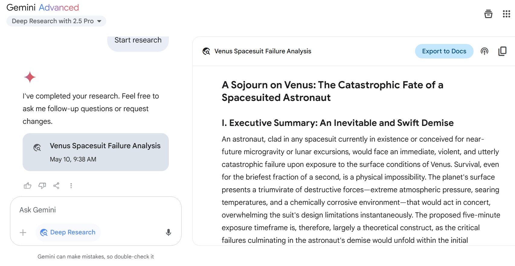 Résultats de la recherche approfondie de Google Gemini. 