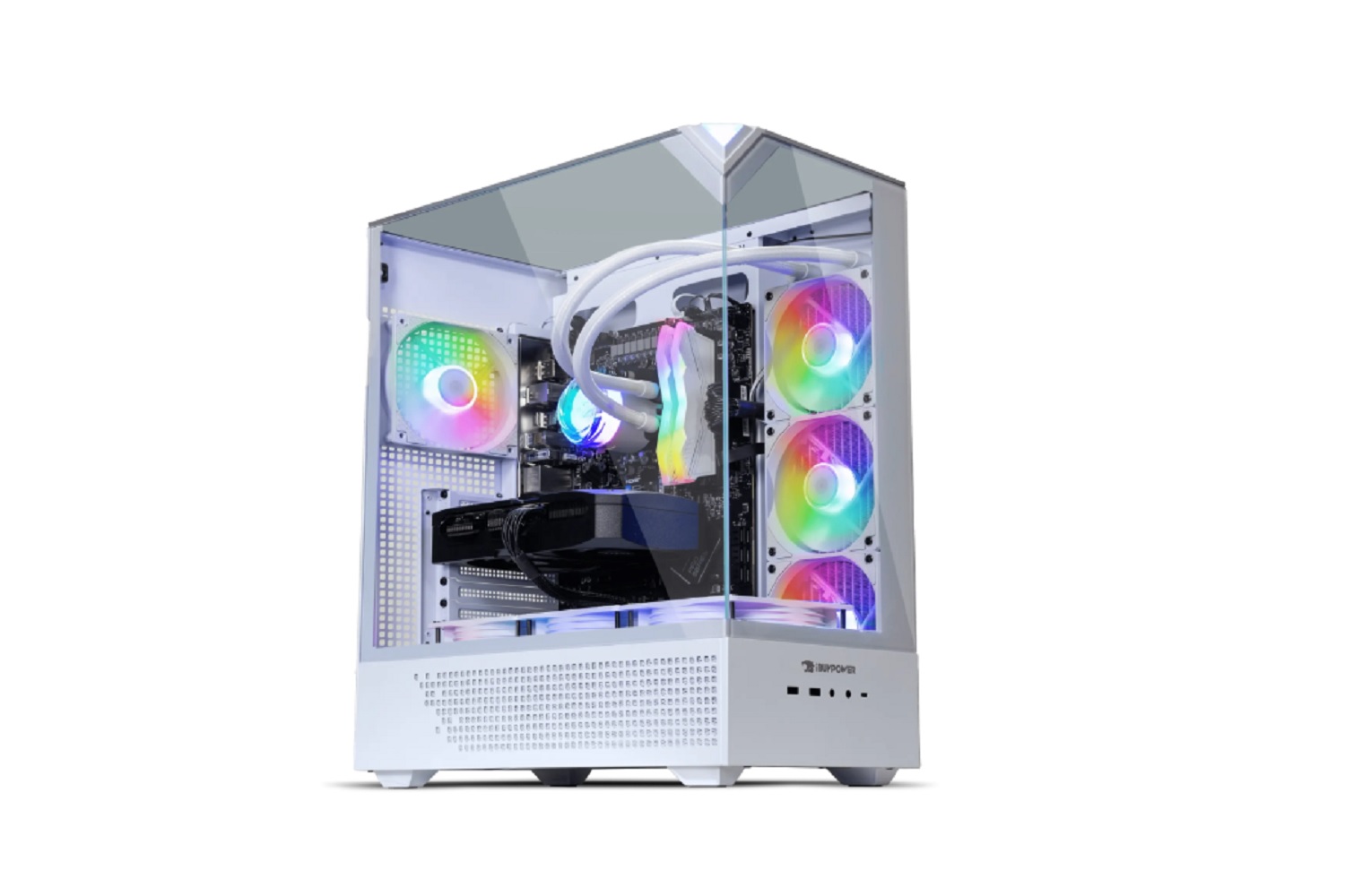 Le PC de jeu IBUYPOWER RDY Element 9 R02 sur fond blanc.