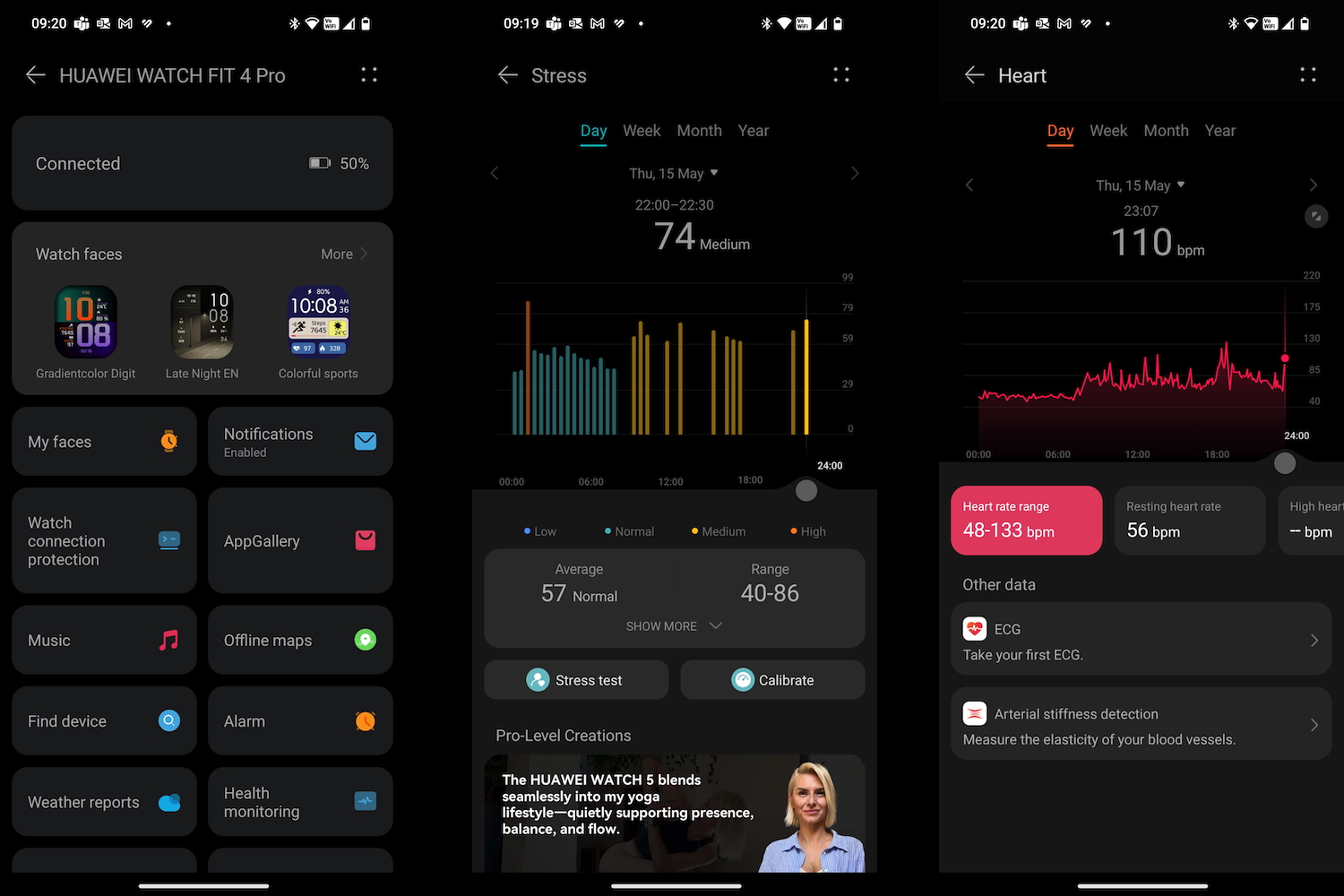 Captures d'écran tirées de l'application Huawei Health.