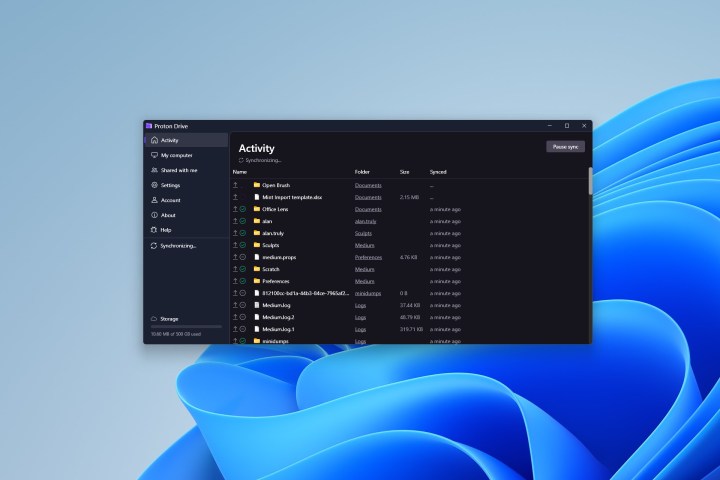 Proton Drive commence immédiatement à synchroniser des fichiers avec d'autres appareils.
