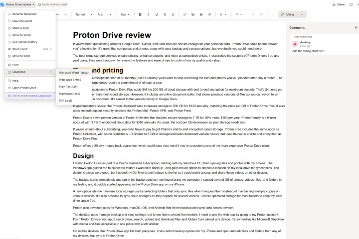 Je peux créer et collaborer sur des documents dans Proton Drive.