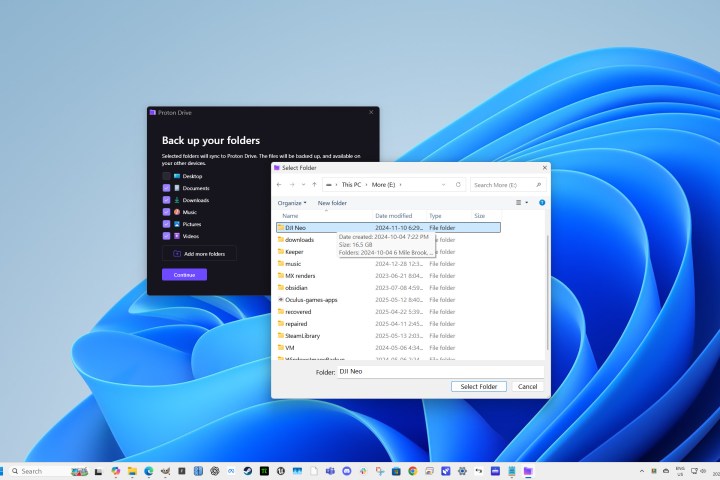 Proton Drive suggère des dossiers pour la sauvegarde mais me permet d'ajouter ou de supprimer comme j'aime.