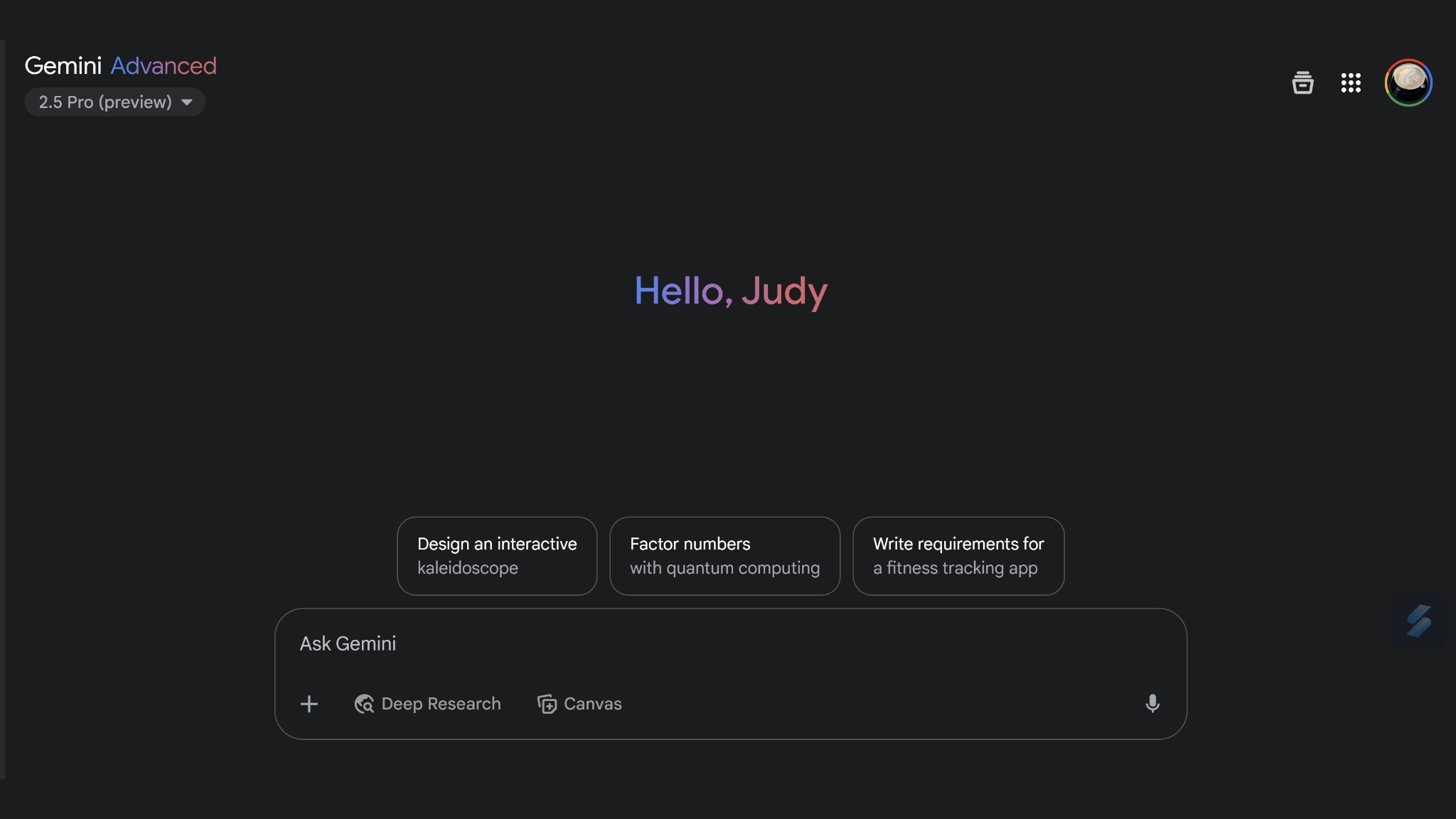 Page principale avancée Gemini
