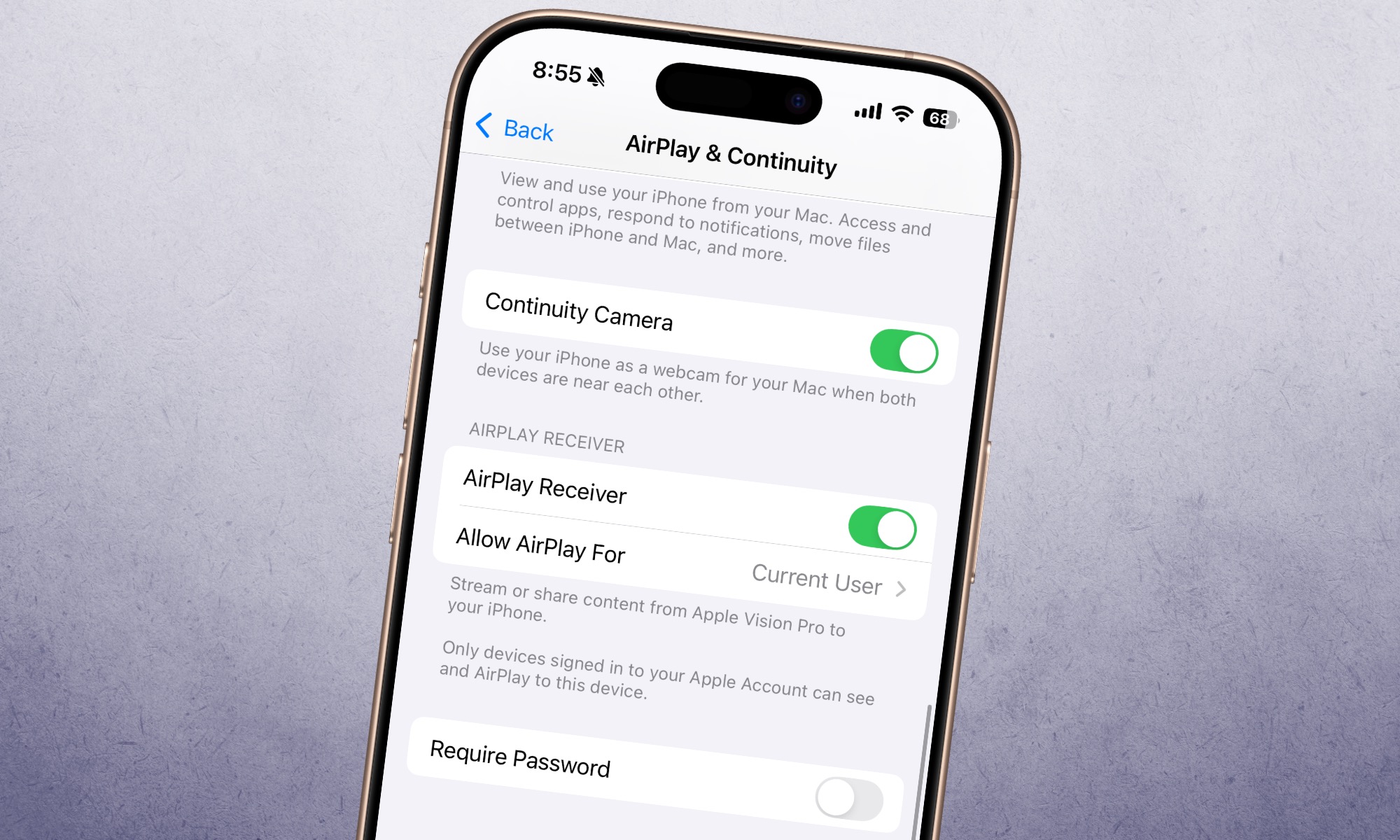 Paramètres de jeu d'Apple sur un iPhone.
