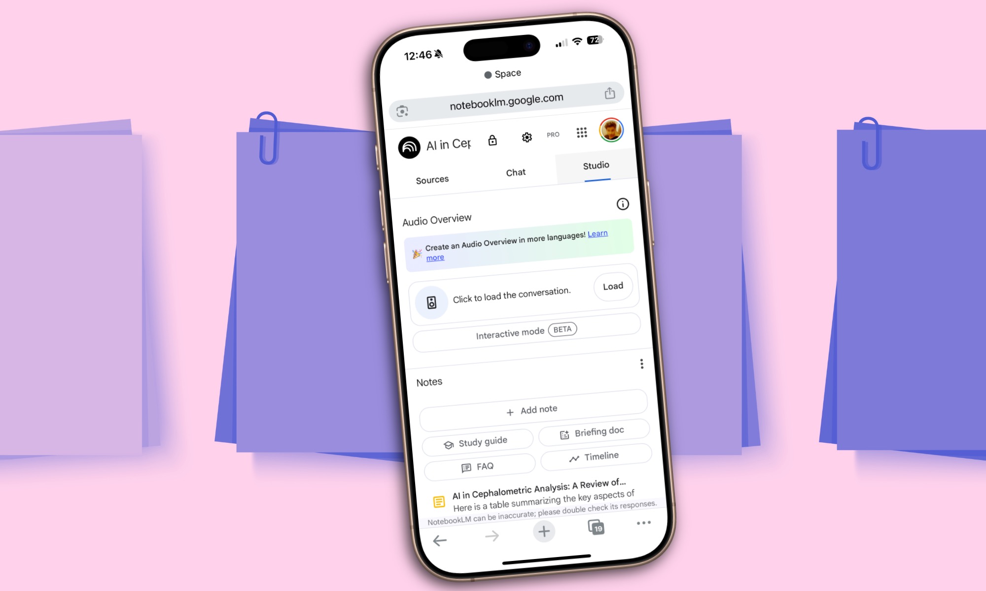 Version Web de l'application Notebooklm de Google.