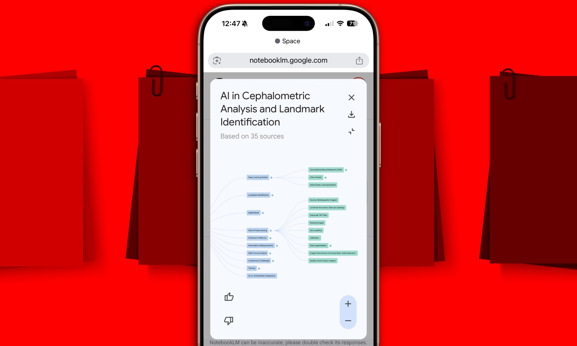 Affichage de Notebooklm Mindmap sur iPhone 16 Pro.