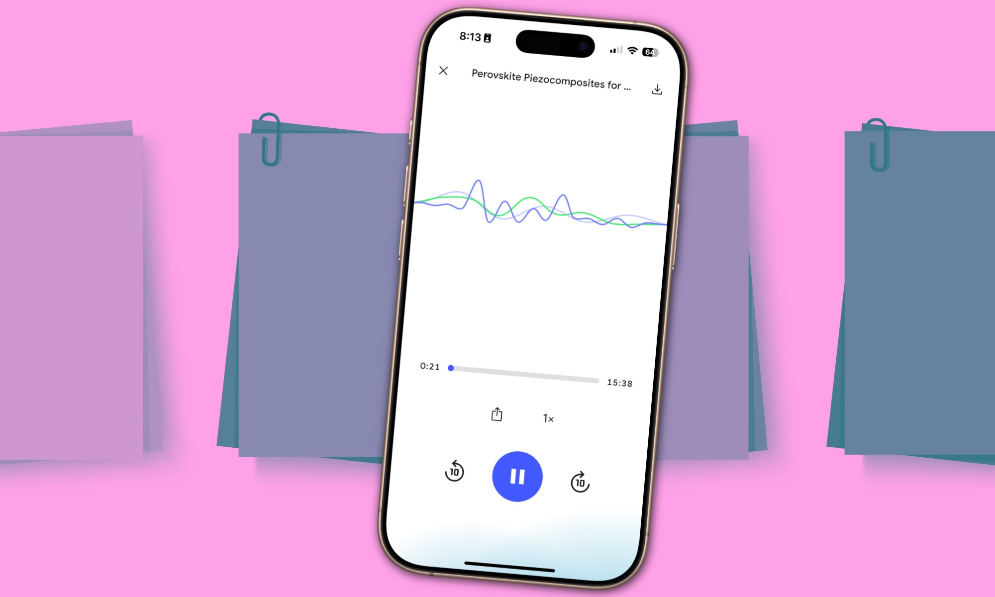 Podcasts d'écoute dans l'application Notebooklm sur iPhone 16 Pro.