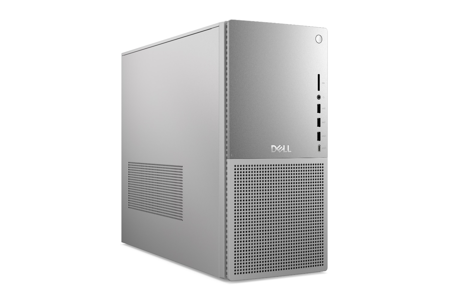 Le Dell Tower plus Desktop sur un fond blanc.