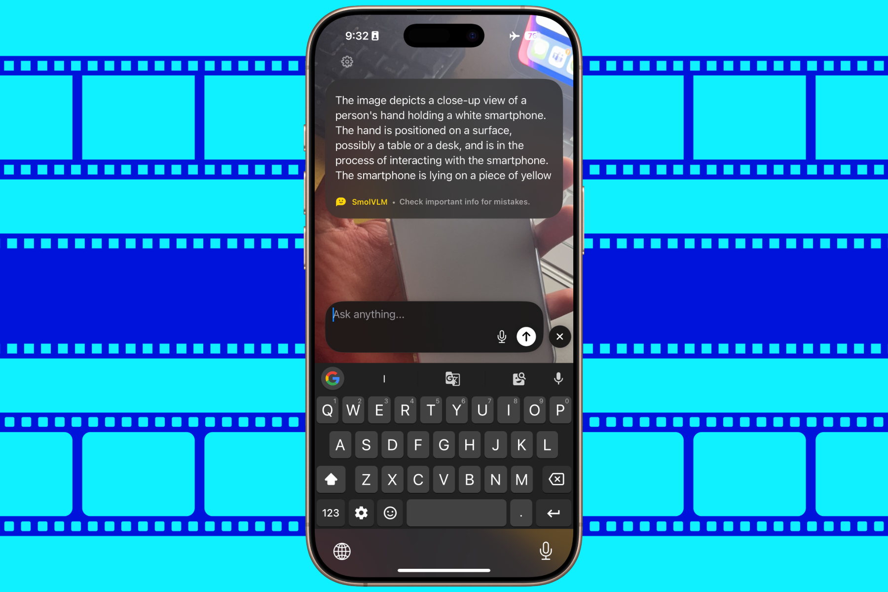 Exécution de l'application Huggingsnap sur iPhone.