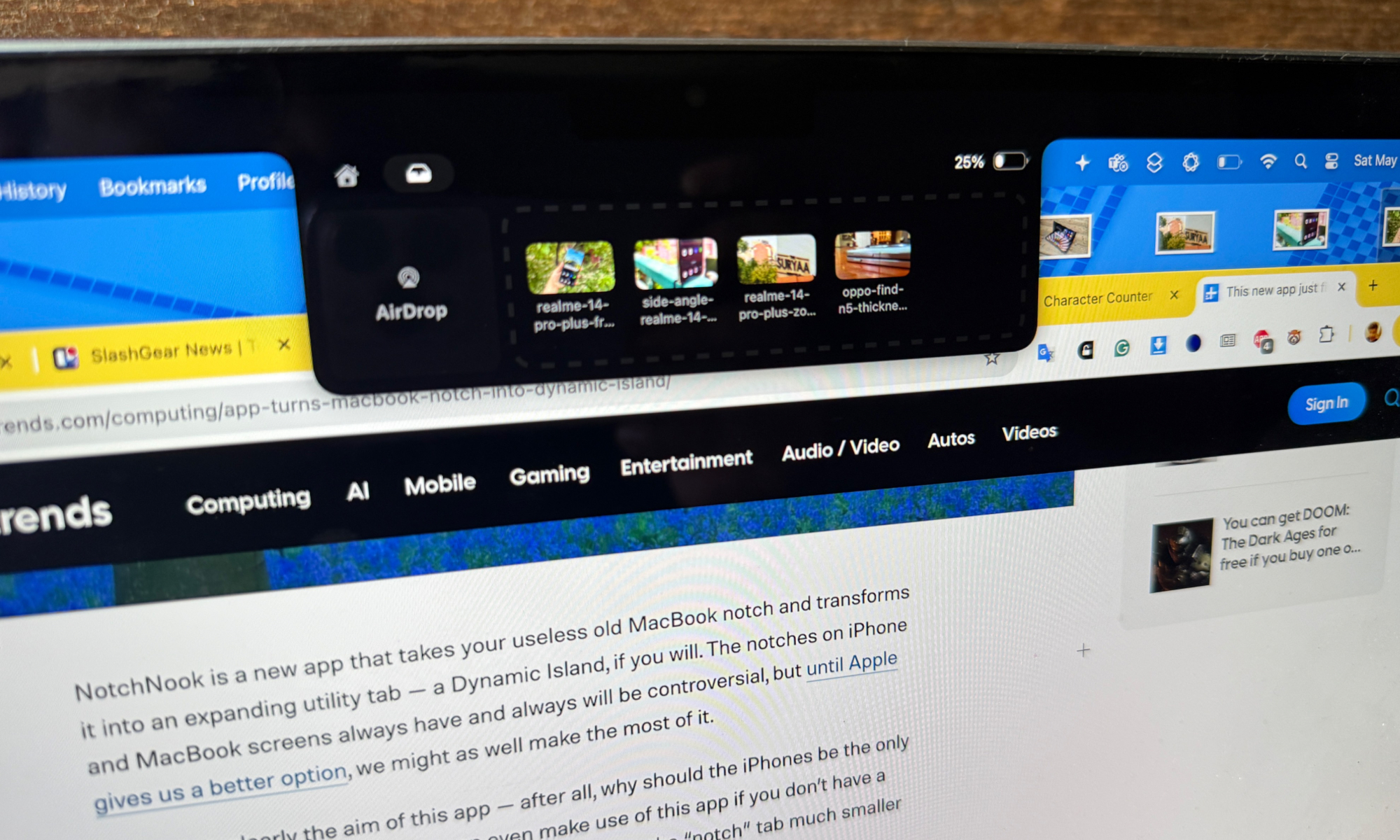 Tableau de bord de fichiers dans l'application Notch ennuyeuse