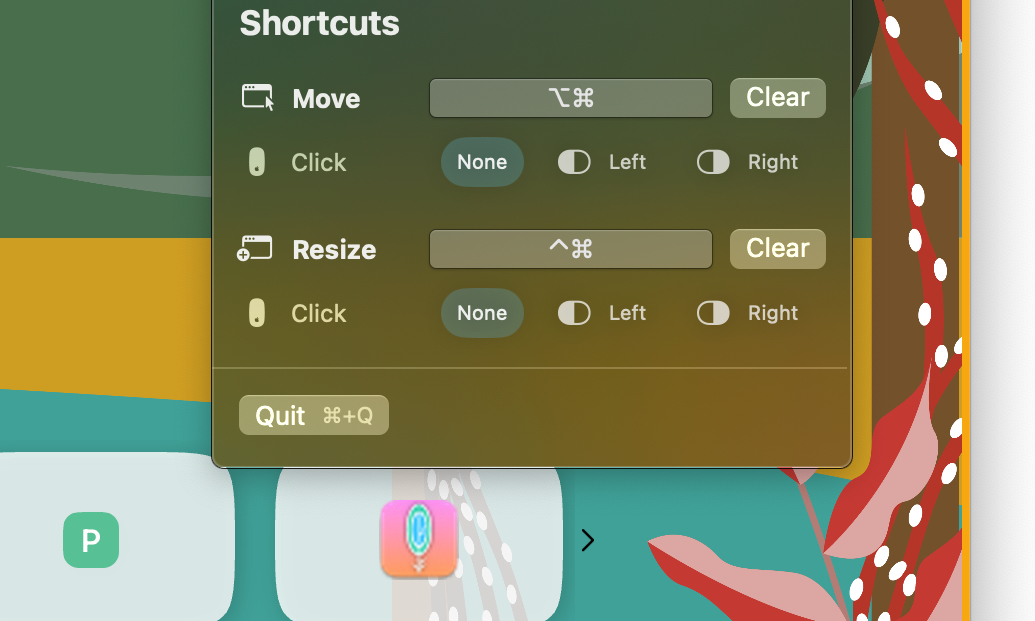 Raccourcis dans l'application Swift Shift pour macOS.
