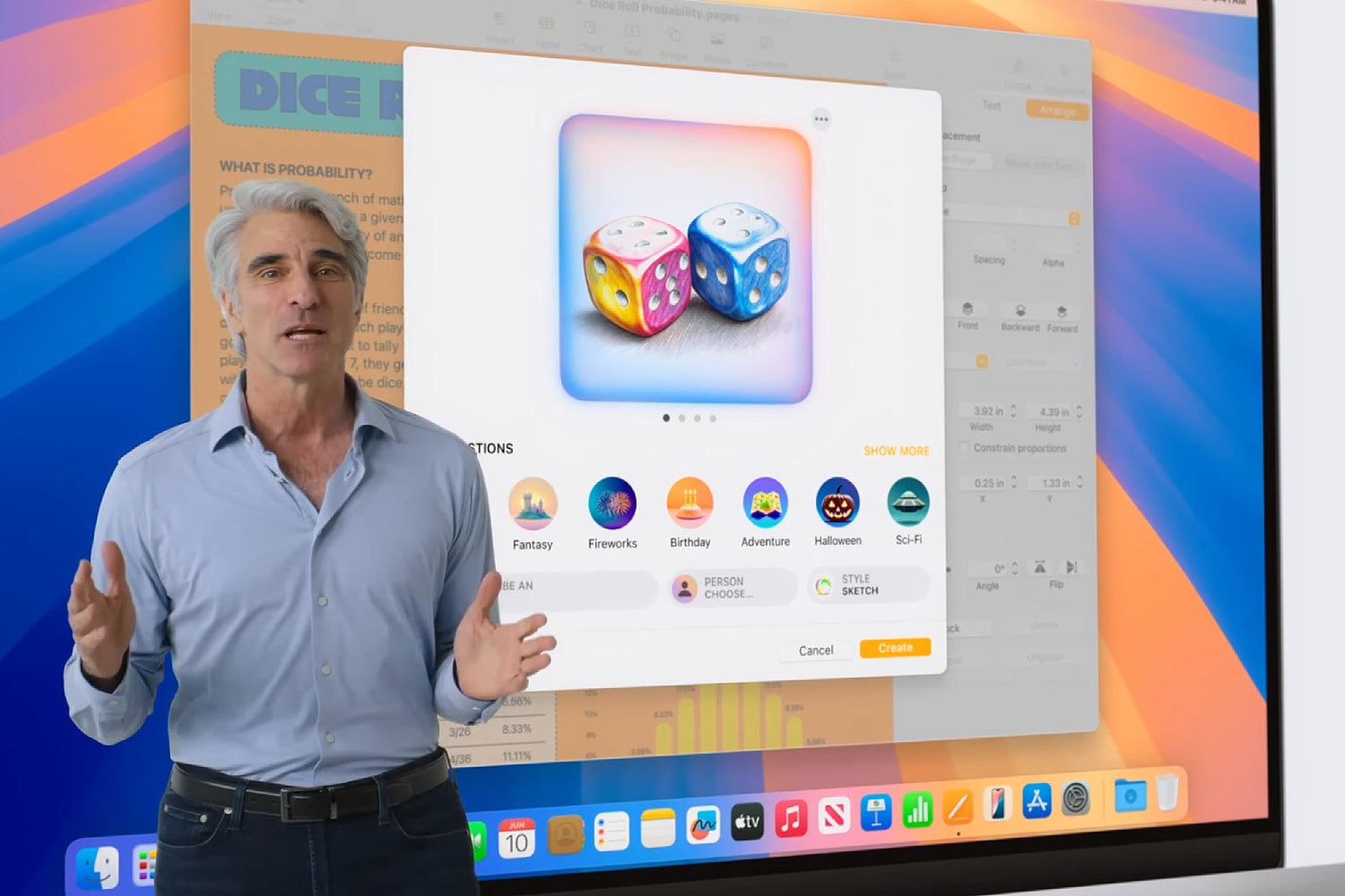 Craig Federighi d'Apple présente l'application Image Playground en cours d'exécution sur MacOS Sequoia lors de la conférence mondiale des développeurs (WWDC) de la société en juin 2024.