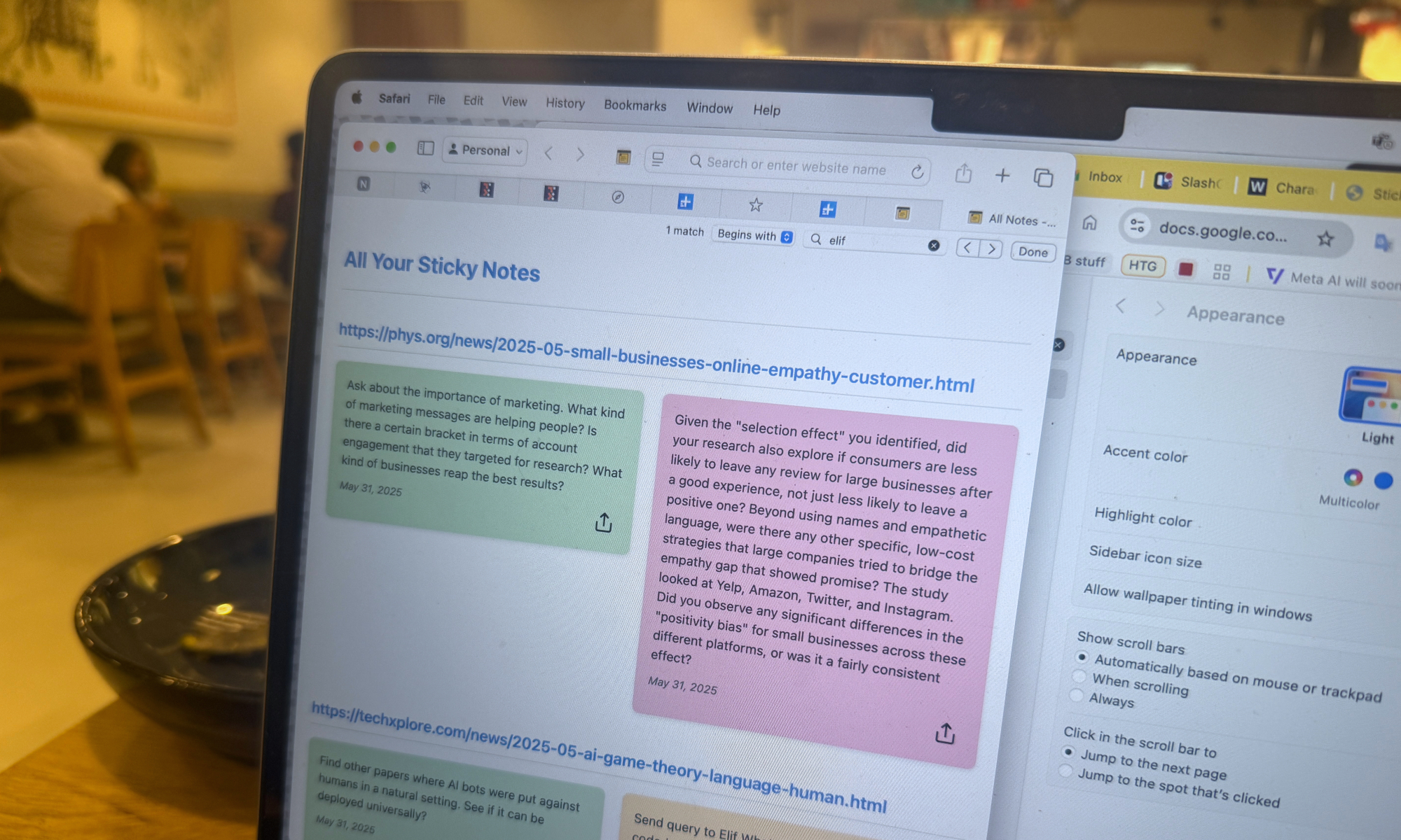La liste complète de mon MacBook Air est des notes collantes pour Safari.