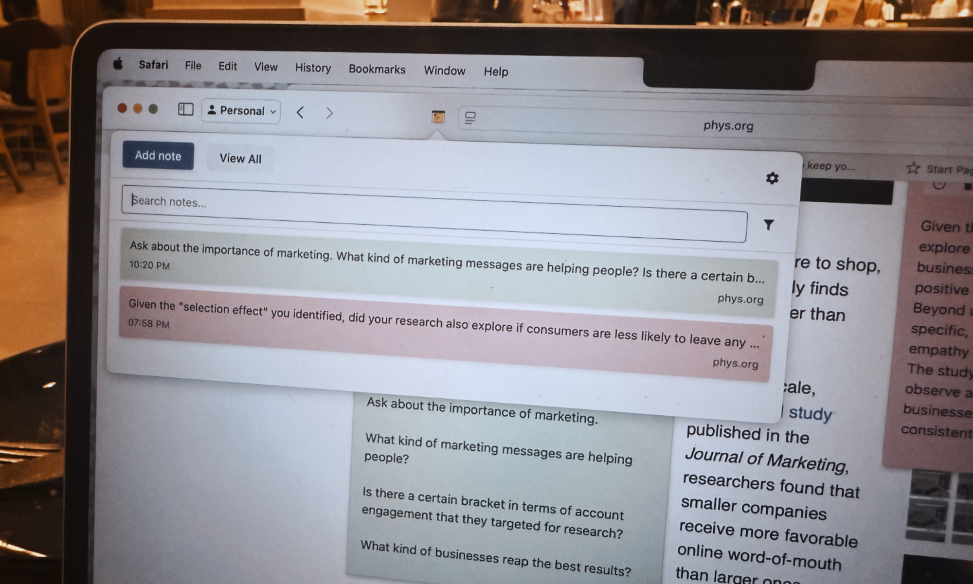 J'utilise actuellement l'application Sticky Notes pour Safari sur mon MacBook Air.