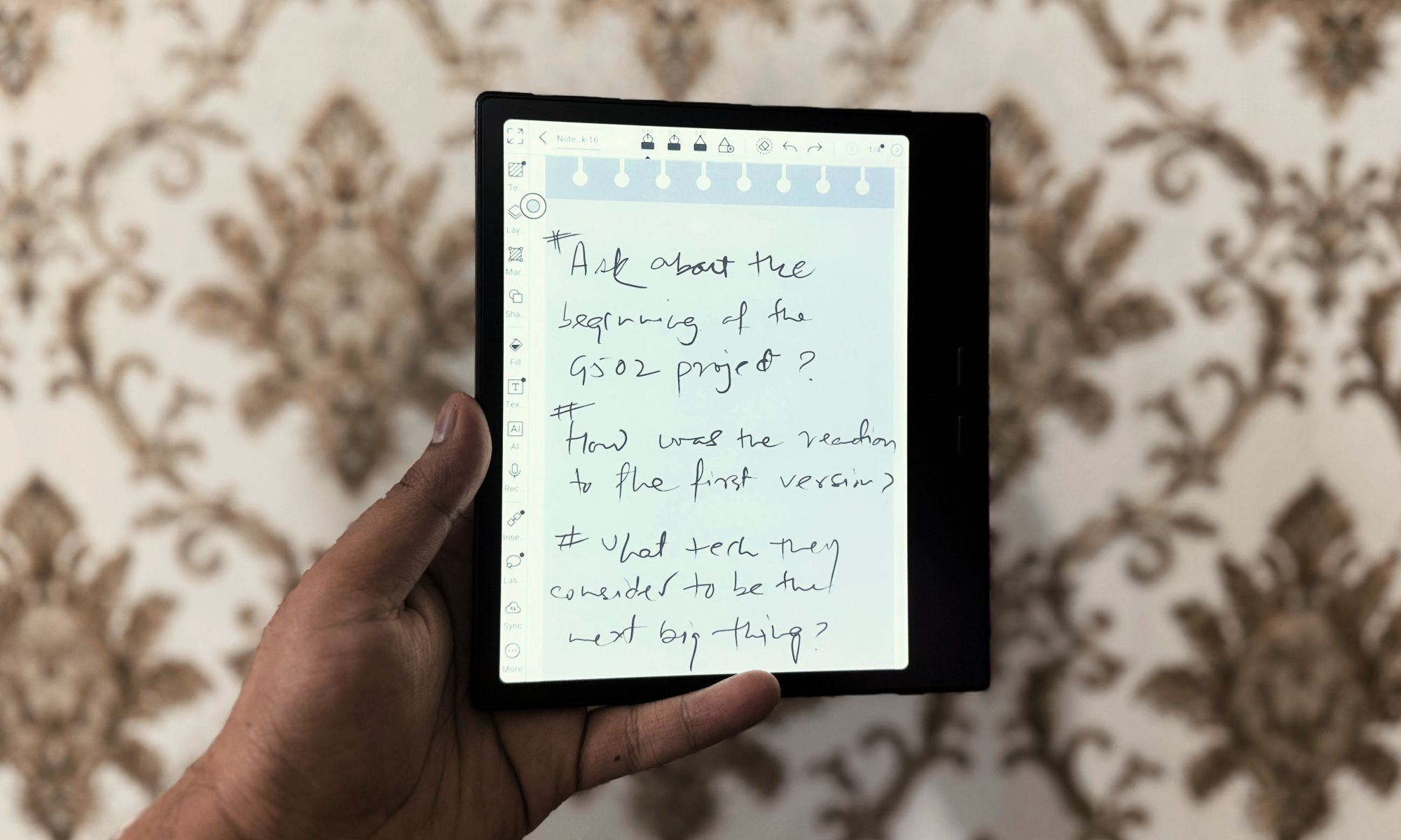 Note manuscrite sur la tablette d'encre BOOX GO 7 E.