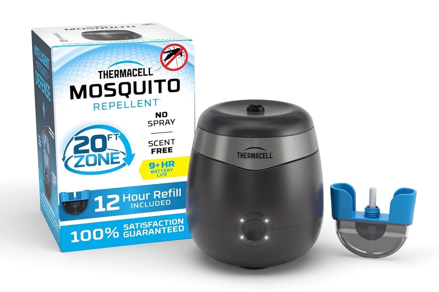Le répulseur de moustique rechargeable Thermacell E90 et sa boîte.