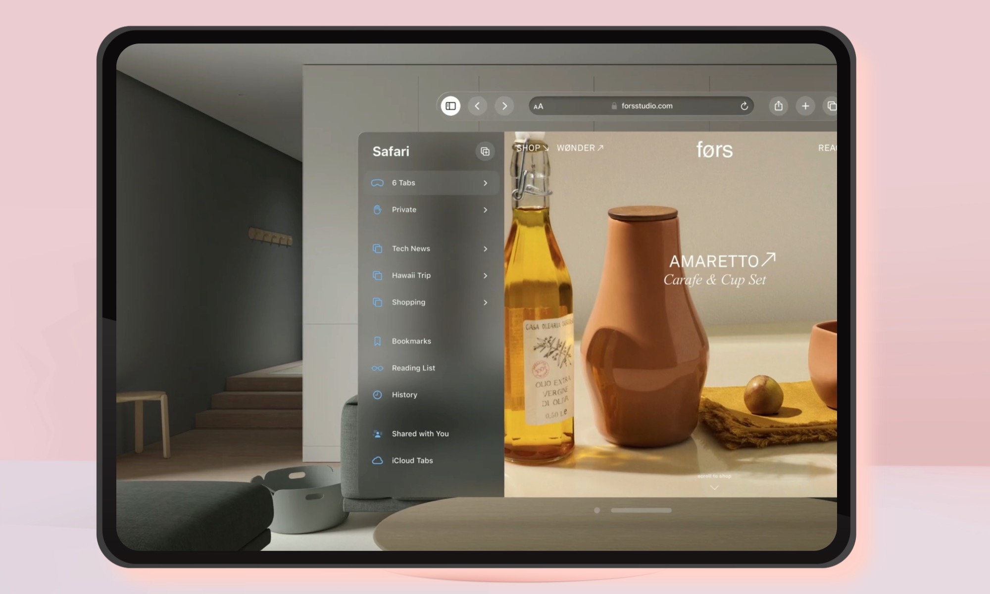 Rendu concept d'iPados 27 pour les options de menu.