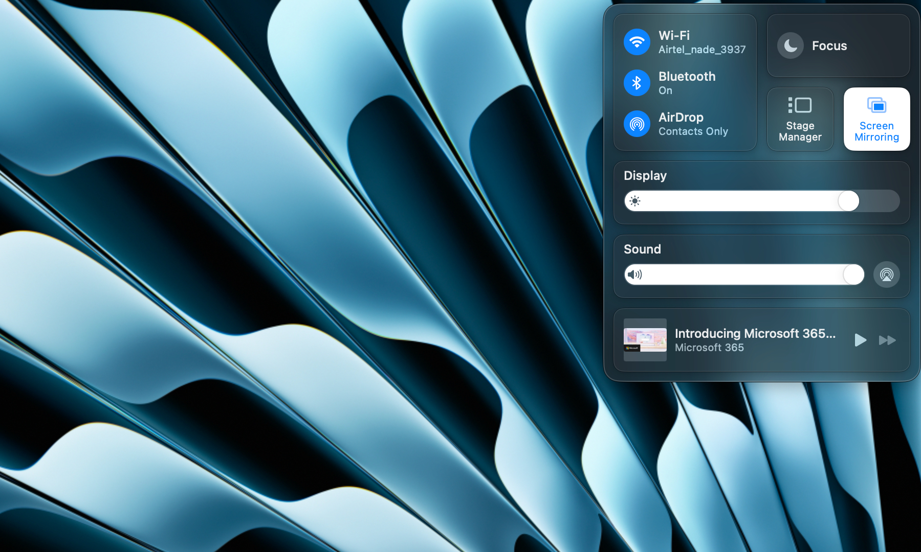 Centre de contrôle sur macOS.