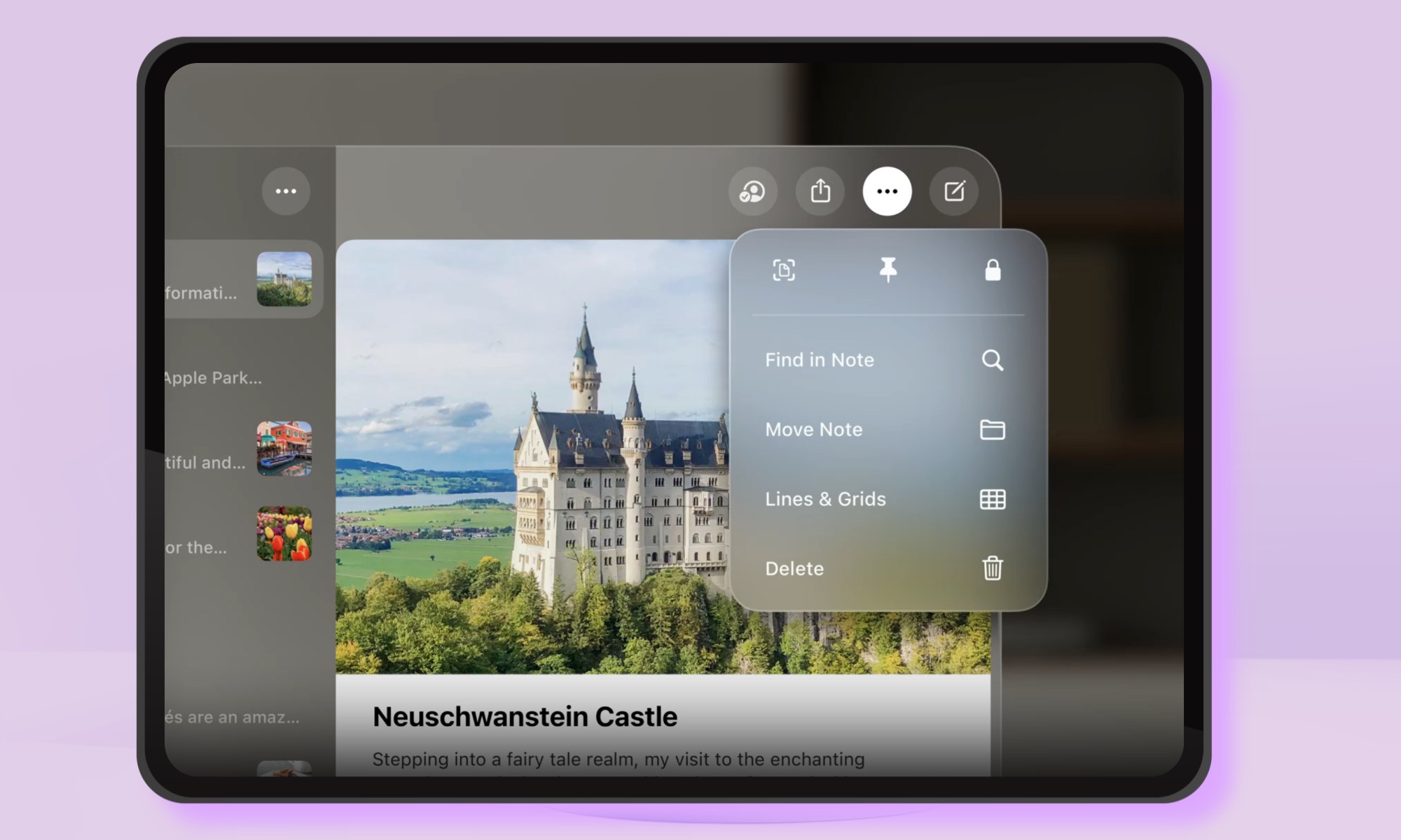 Rendu concept d'iPados 27 pour les contrôles des médias.
