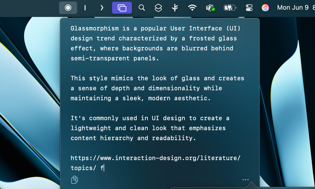 Activation de l'application Bar Notes à partir de la barre de menu dans macOS.