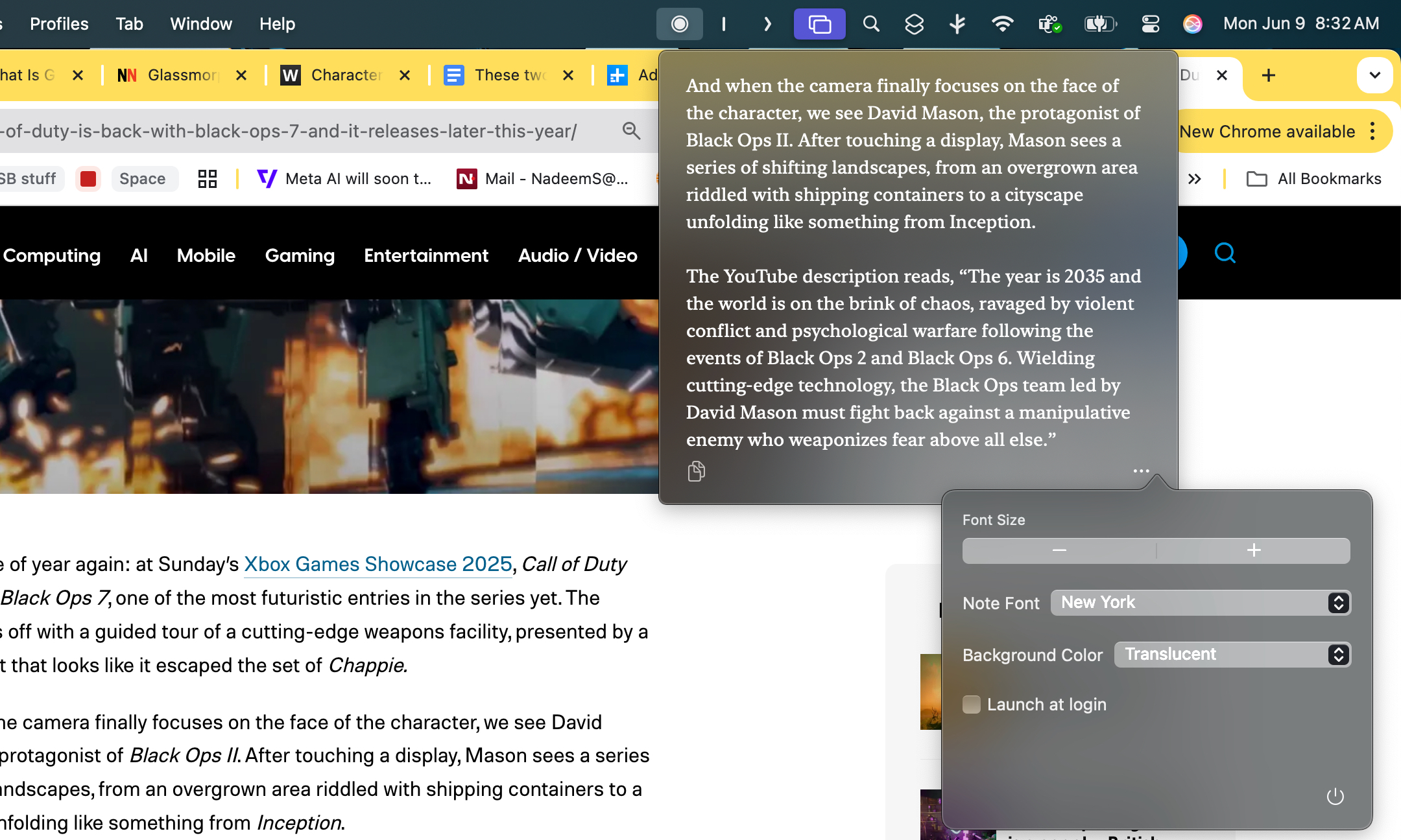Exécution de l'application Barnotes dans Chrome.