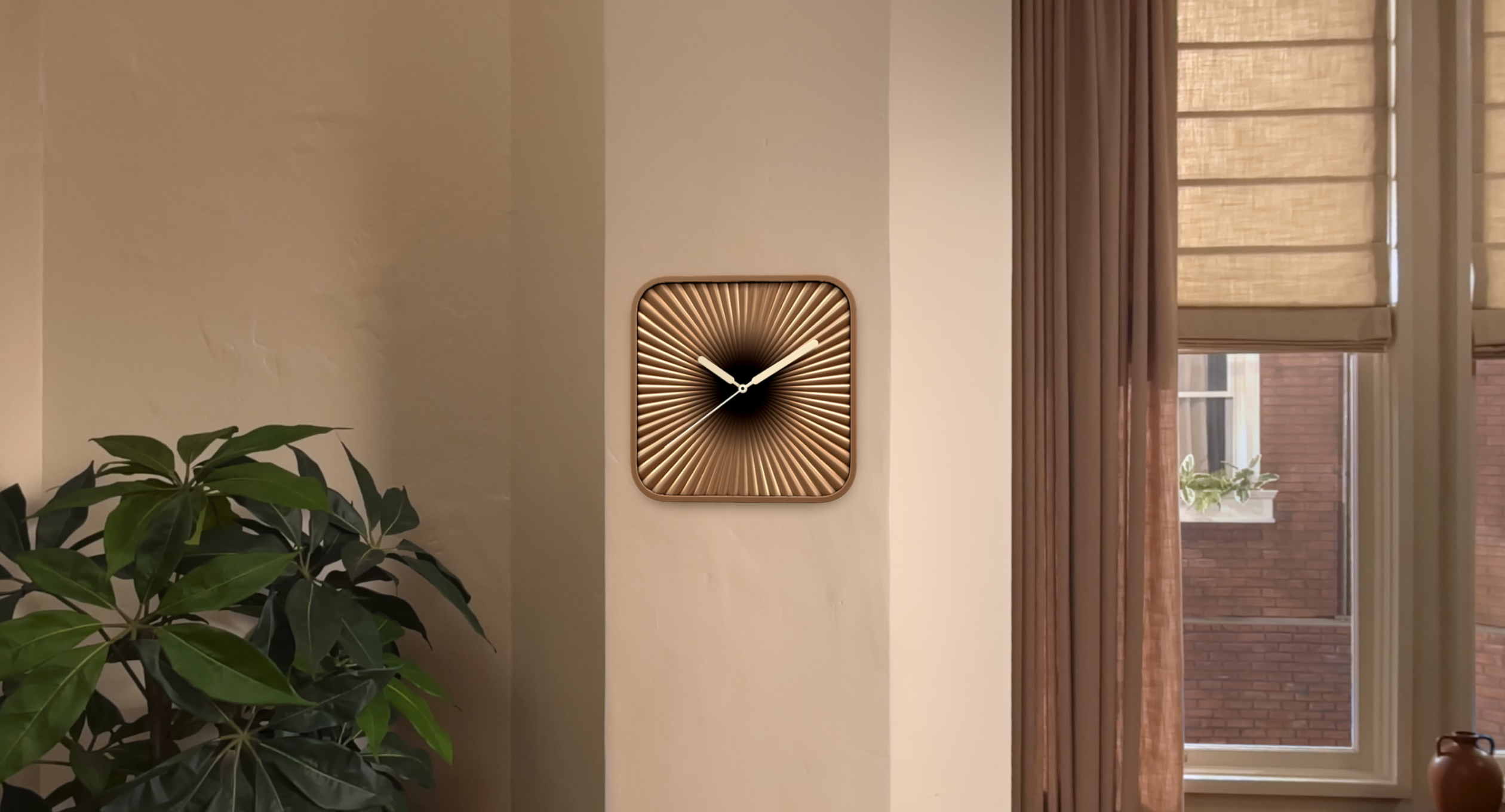 Un widget d'horloge sur un mur dans VisionOS 26