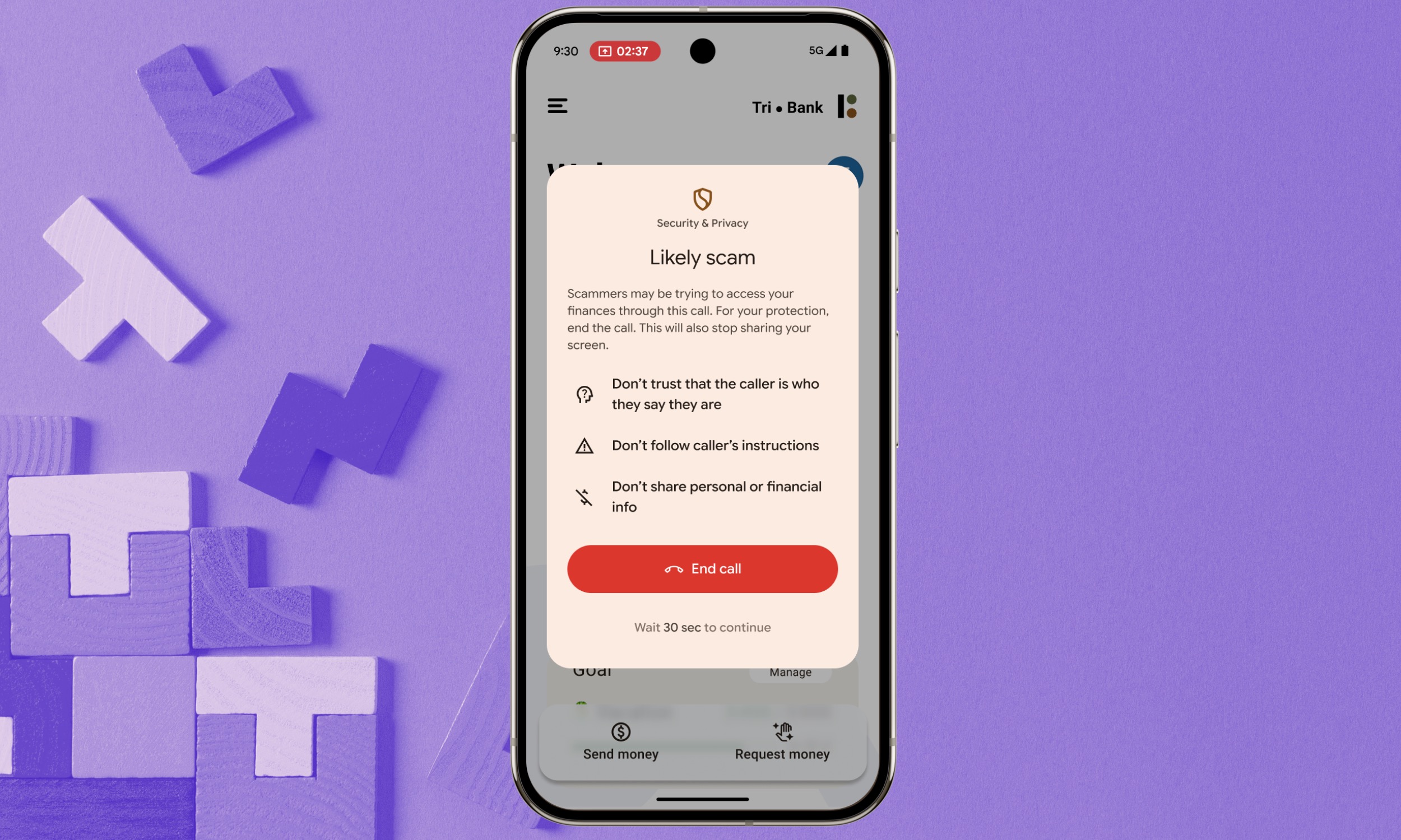 Avertissement pour l'escroquerie d'appel dans Android 16.