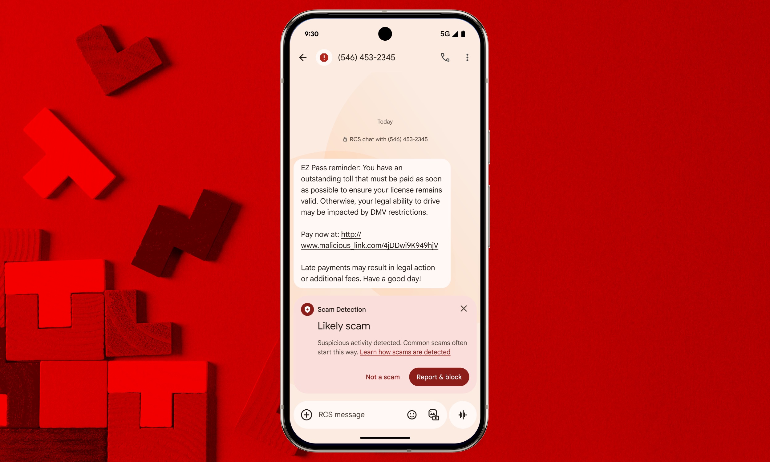 Avertissement pour l'escroquerie de message dans Android 16