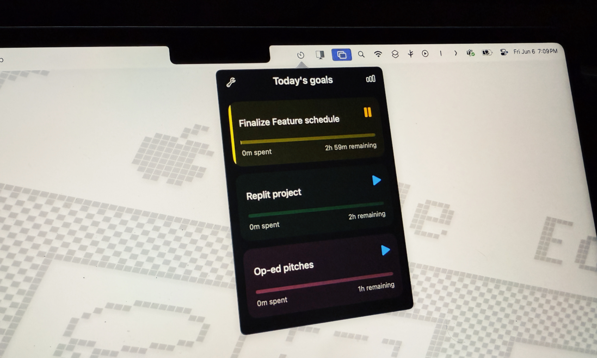 Exécution du temps de tâche dans la barre de menu Mac. 