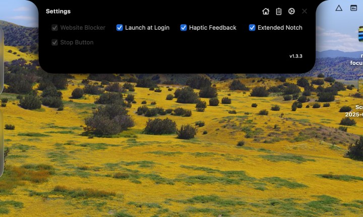 Paramètres de l'application FocusNotch pour macOS.