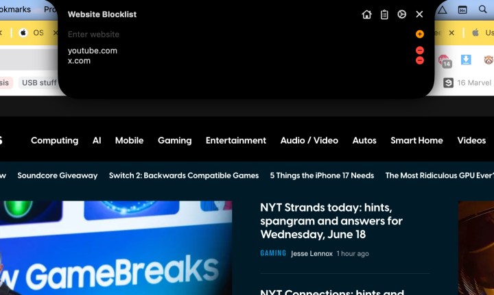 Bloquer des sites Web dans Focusnotch.