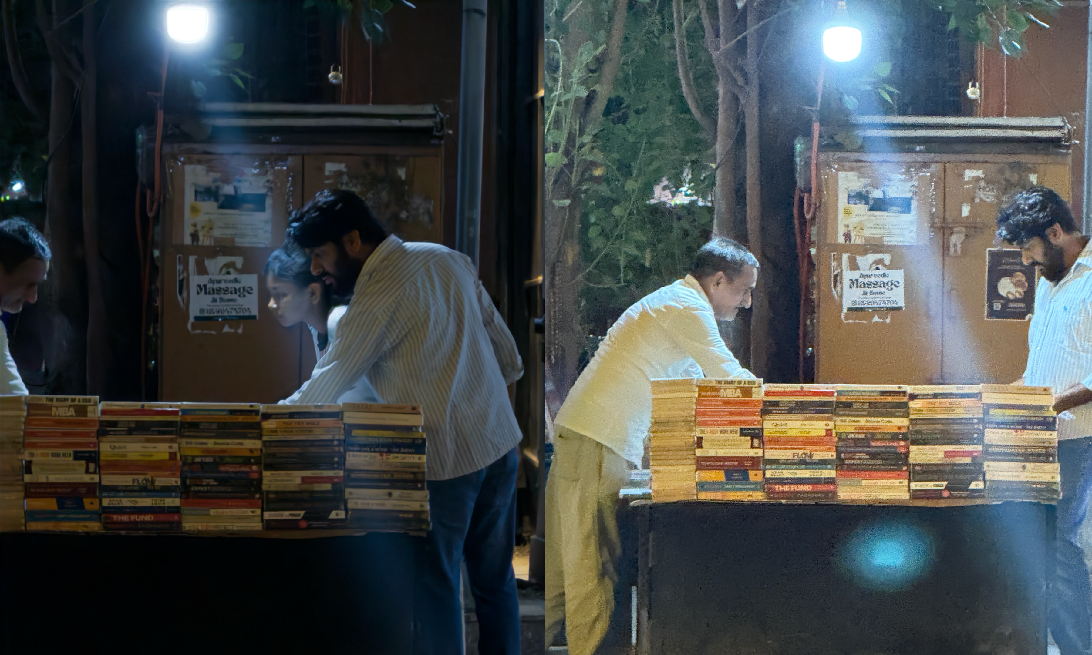 Comparaison de faible luminosité de l'indigo et de l'iPhone.