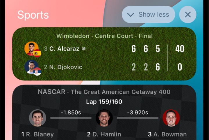 Activités de tennis en direct sur l'écran de verrouillage d'un iPhone