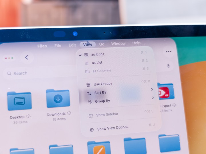Application de fichiers et le menu de la nouvelle vue sur les iPados 26 Développeur Beta 1 Exécution sur un iPad Pro M4 11 pouces
